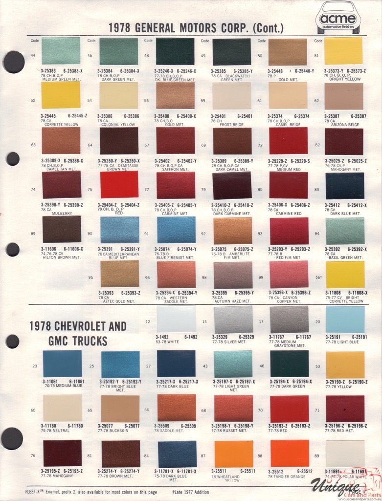 1978 General Motors Paint Charts Acme 2